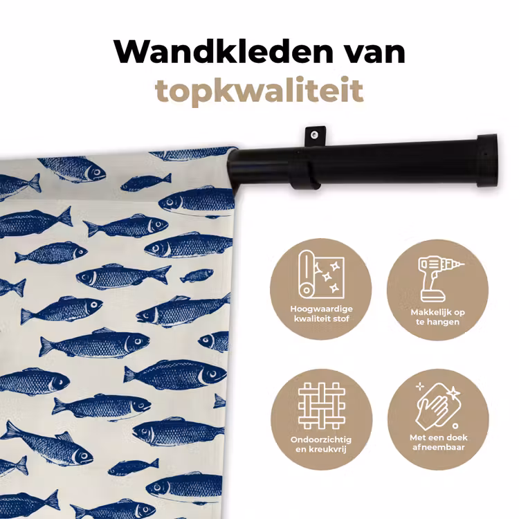 Wandkleed - Vissen - Patroon - Blauw - Wit — 3