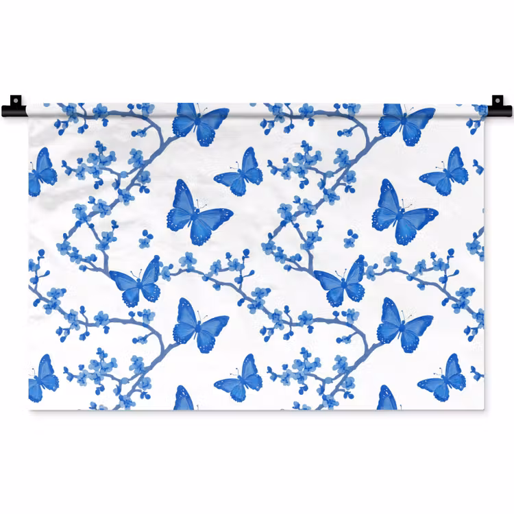 Wandkleed - Vlinder - Bloemen - Blauw — 1