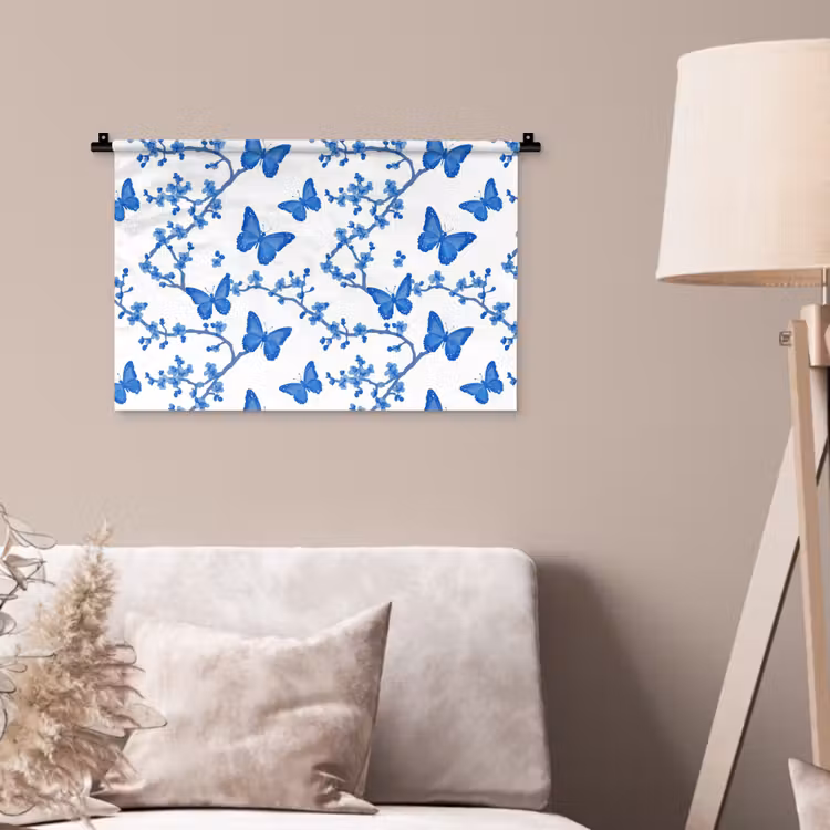 Wandkleed - Vlinder - Bloemen - Blauw — 2