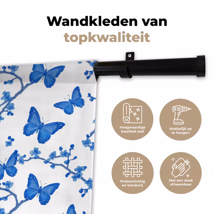 Wandkleed - Vlinder - Bloemen - Blauw — 3