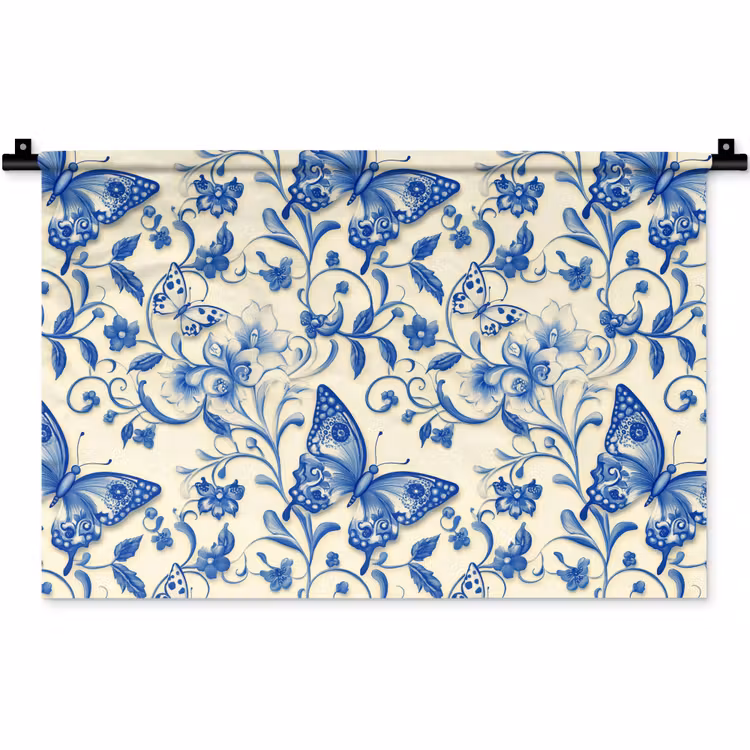 Wandkleed - Vlinders - Bloemen - Blauw - Botanisch — 1