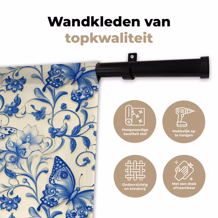 Wandkleed - Vlinders - Bloemen - Blauw - Botanisch — 3