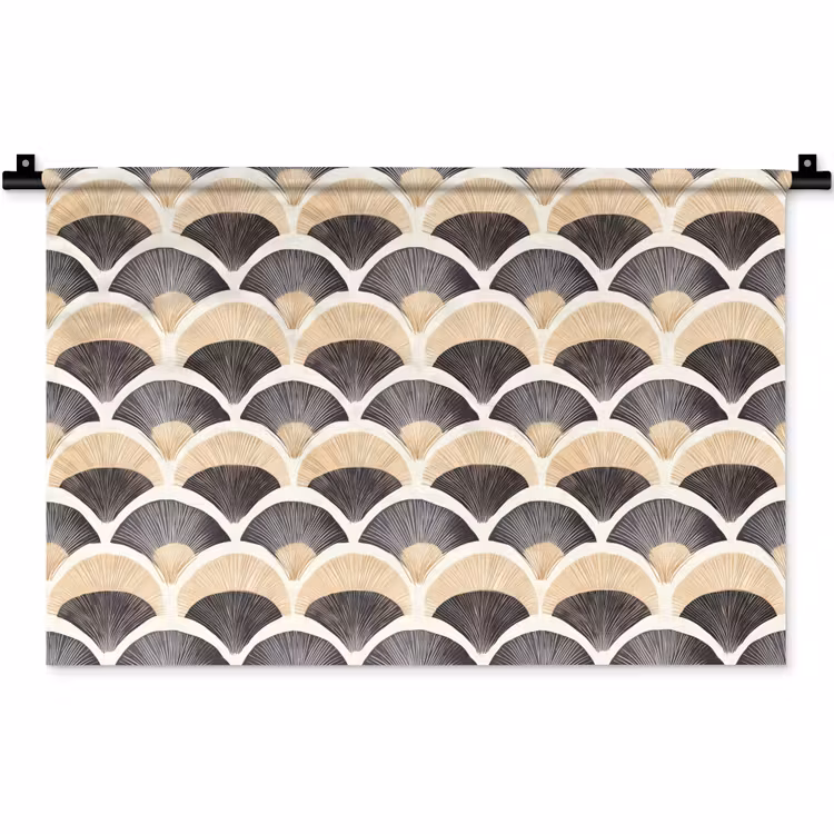 Wandkleed - Waaier - Patroon - Zwart - Beige — 1