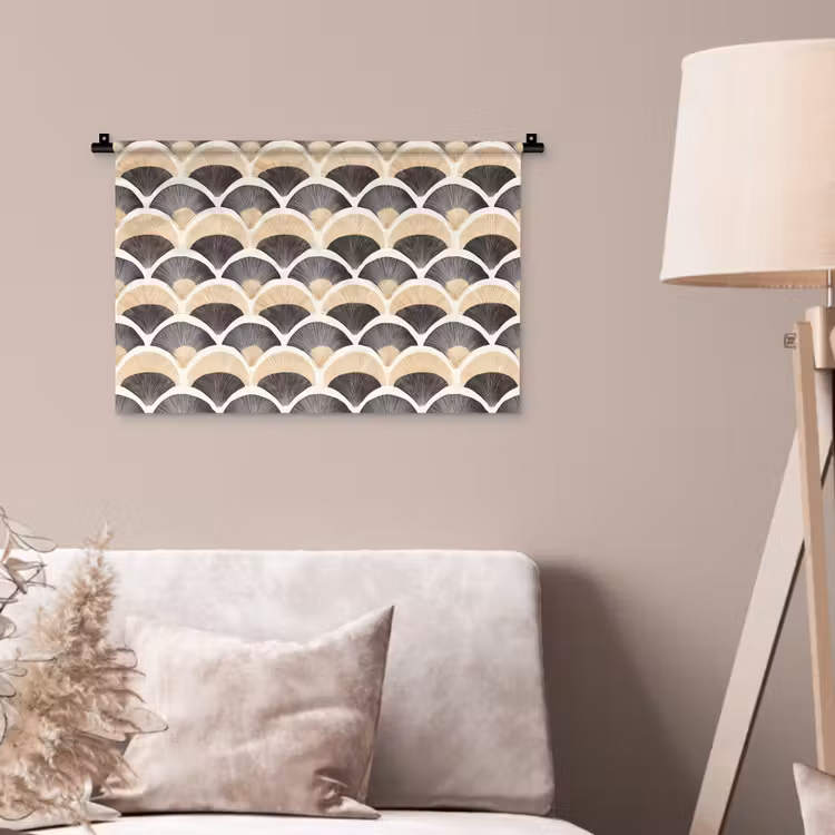 Wandkleed - Waaier - Patroon - Zwart - Beige — 2