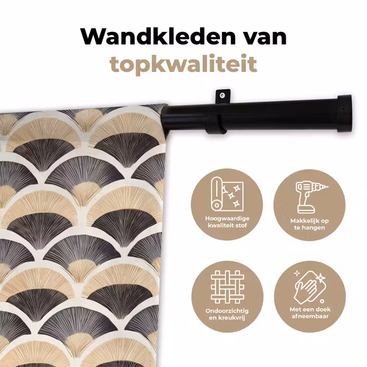 Wandkleed - Waaier - Patroon - Zwart - Beige — 3