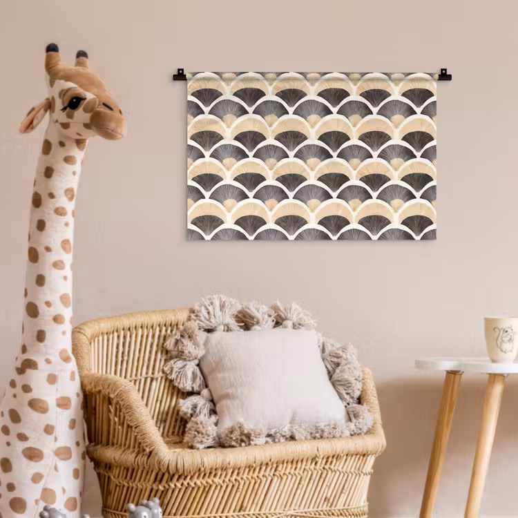 Wandkleed - Waaier - Patroon - Zwart - Beige — 5