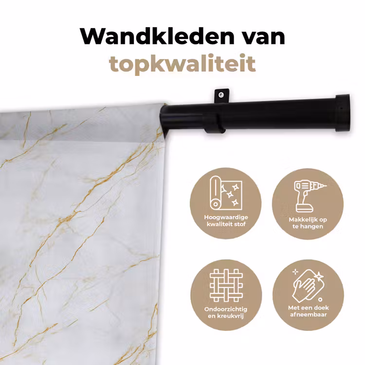 Wandkleed - Wit - Marmer - Goud - Luxueus — 3