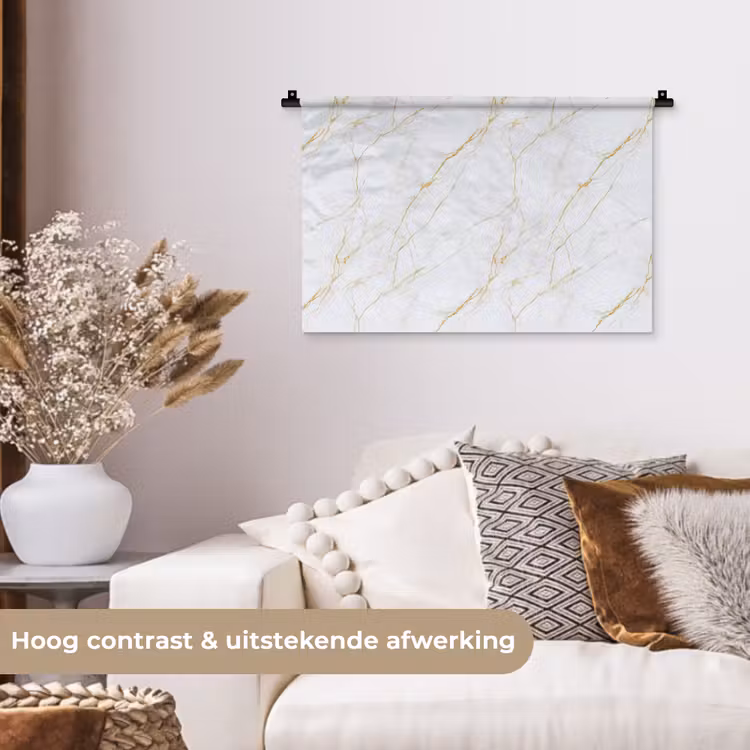 Wandkleed - Wit - Marmer - Goud - Luxueus — 4