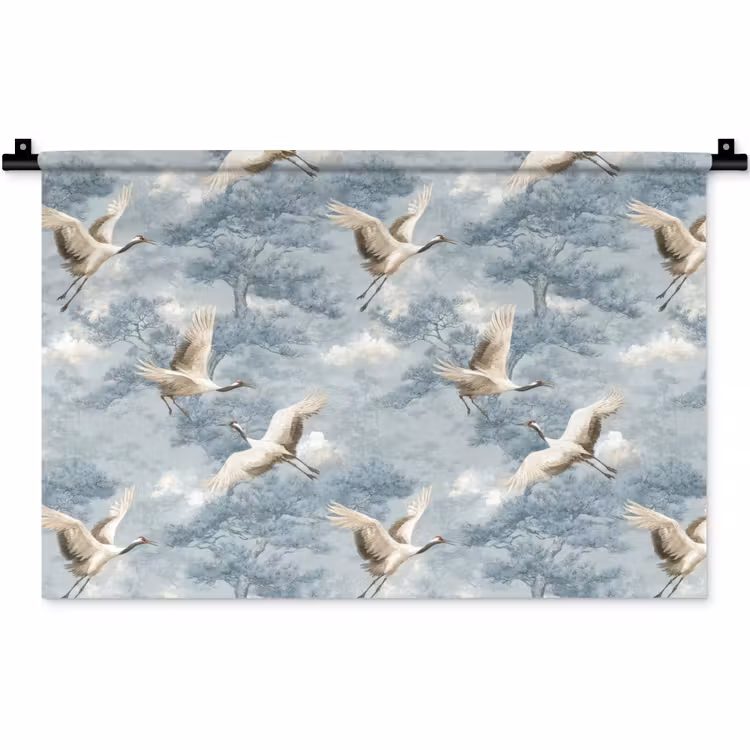 Wandkleed - Wolken - Kraanvogels - Blauw — 1