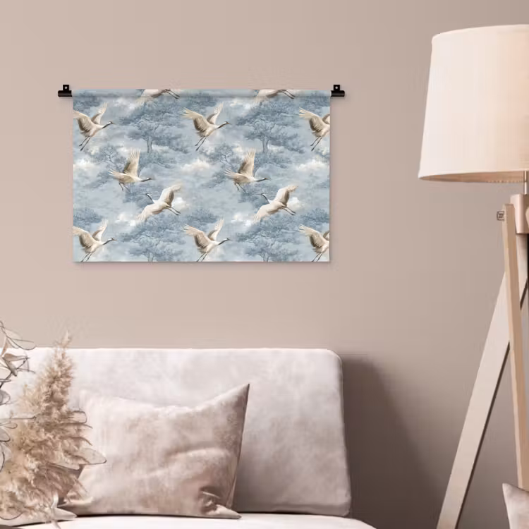 Wandkleed - Wolken - Kraanvogels - Blauw — 2