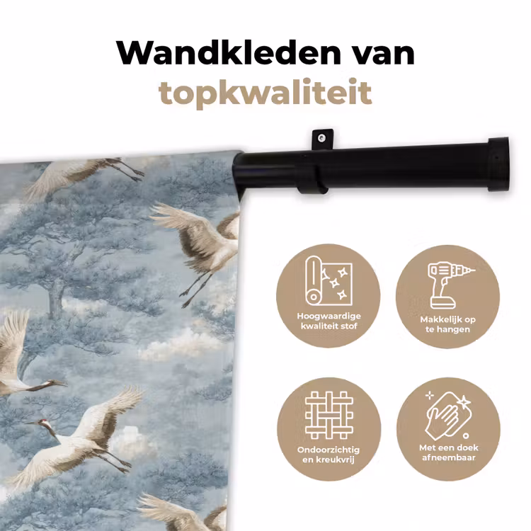 Wandkleed - Wolken - Kraanvogels - Blauw — 3