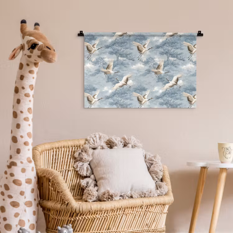 Wandkleed - Wolken - Kraanvogels - Blauw — 5