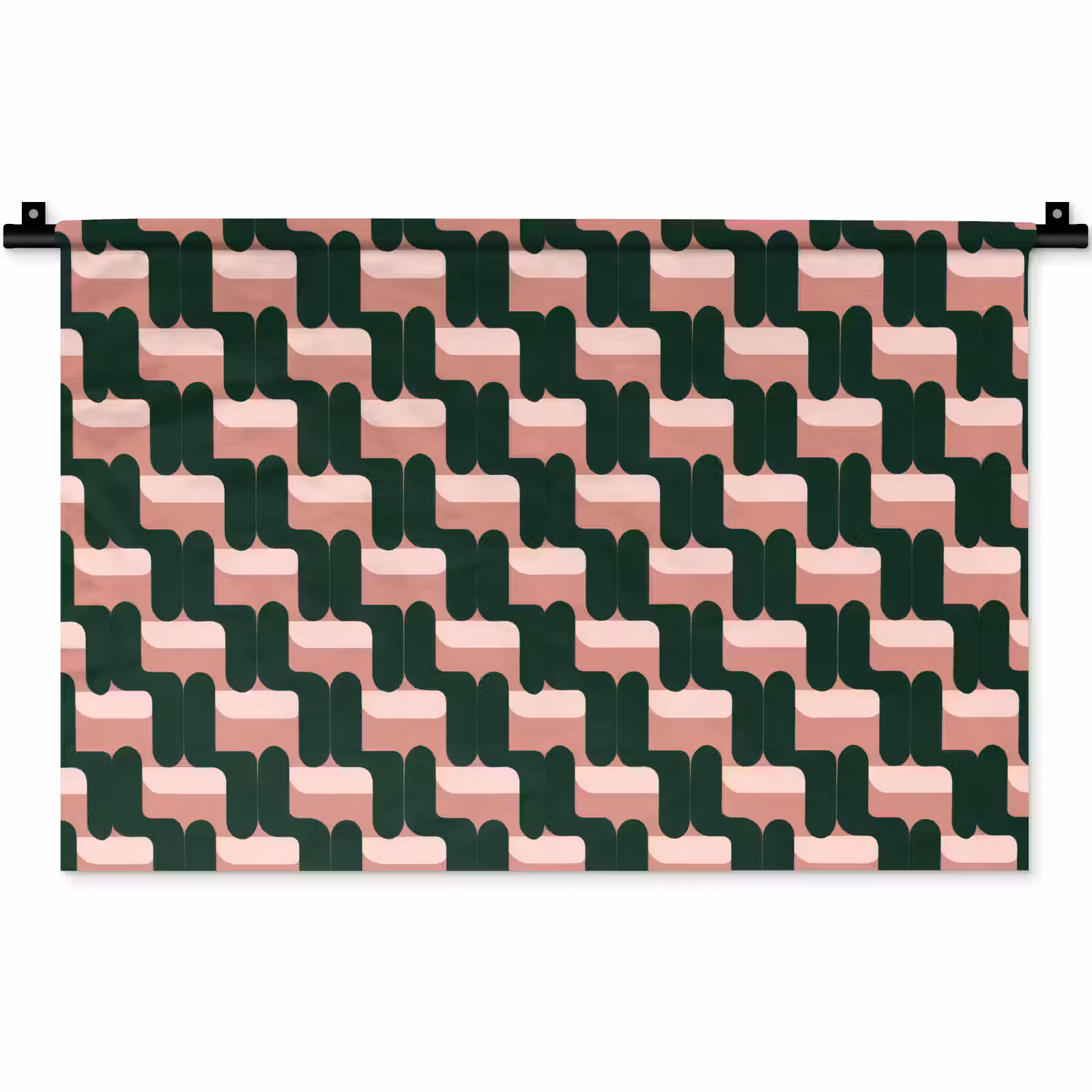 Wandkleed - Vlechtpatroon - Groen - Roze - Geometrisch — 1