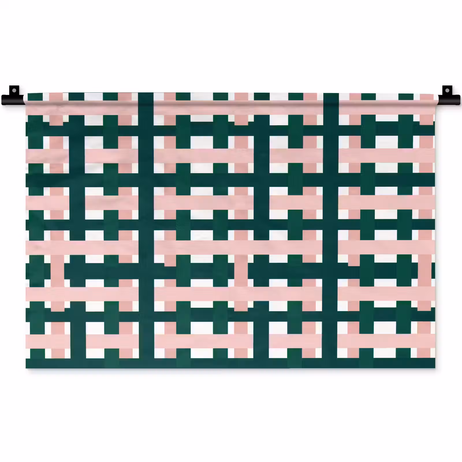 Wandkleed - Vlechtpatroon - Groen - Roze - Grafisch — 1