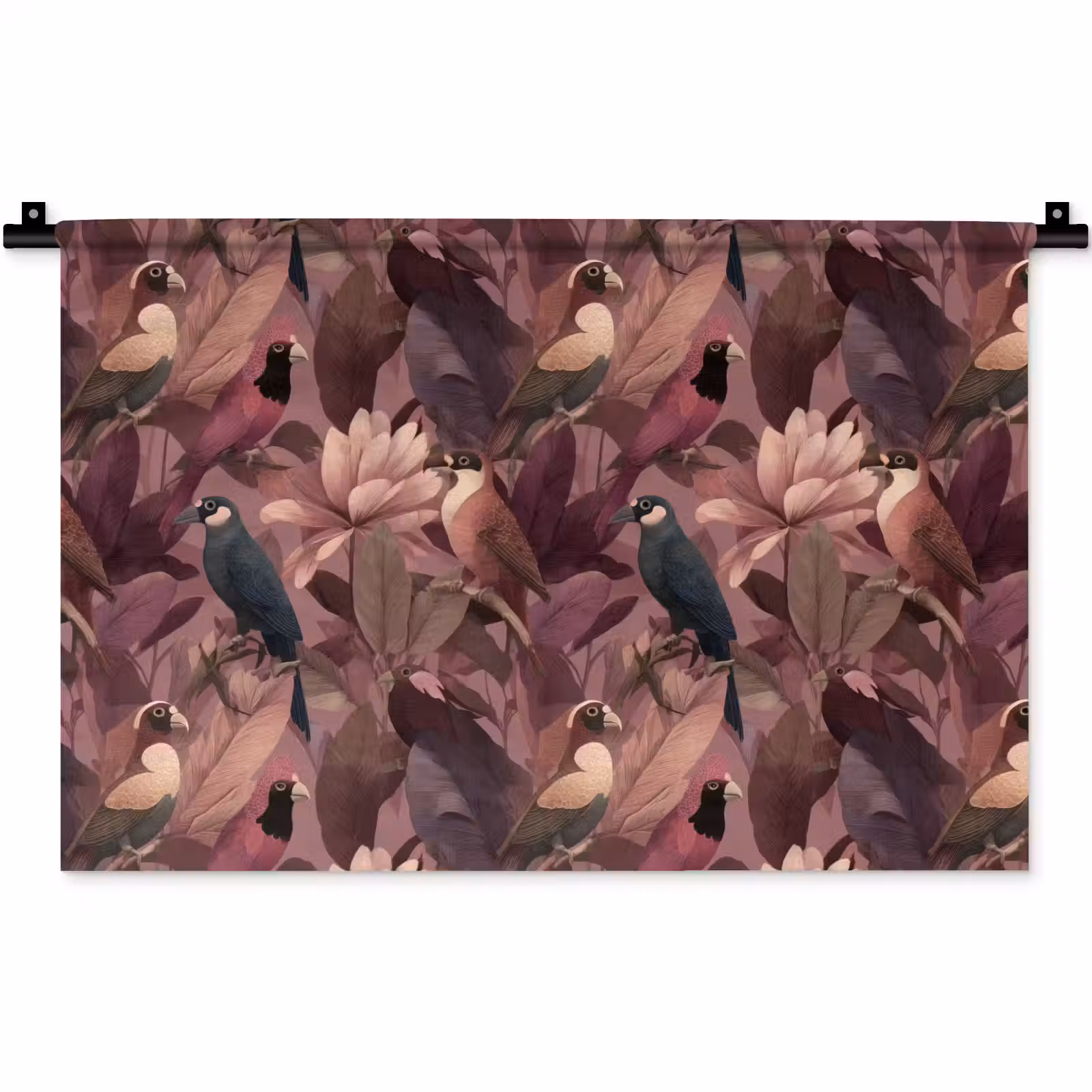 Wandkleed - Vogels - Bladeren - Roze — 1