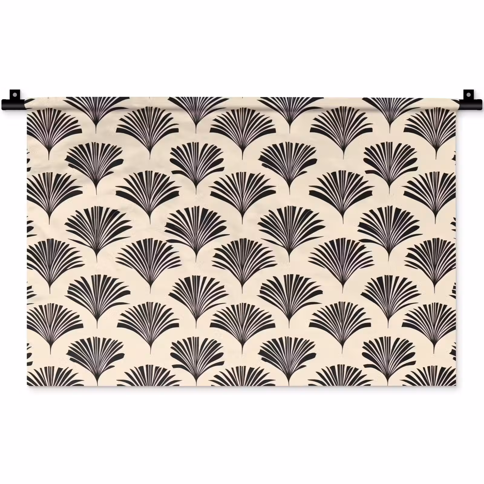 Wandkleed - Waaiers - Botanisch - Zwart - Beige — 1