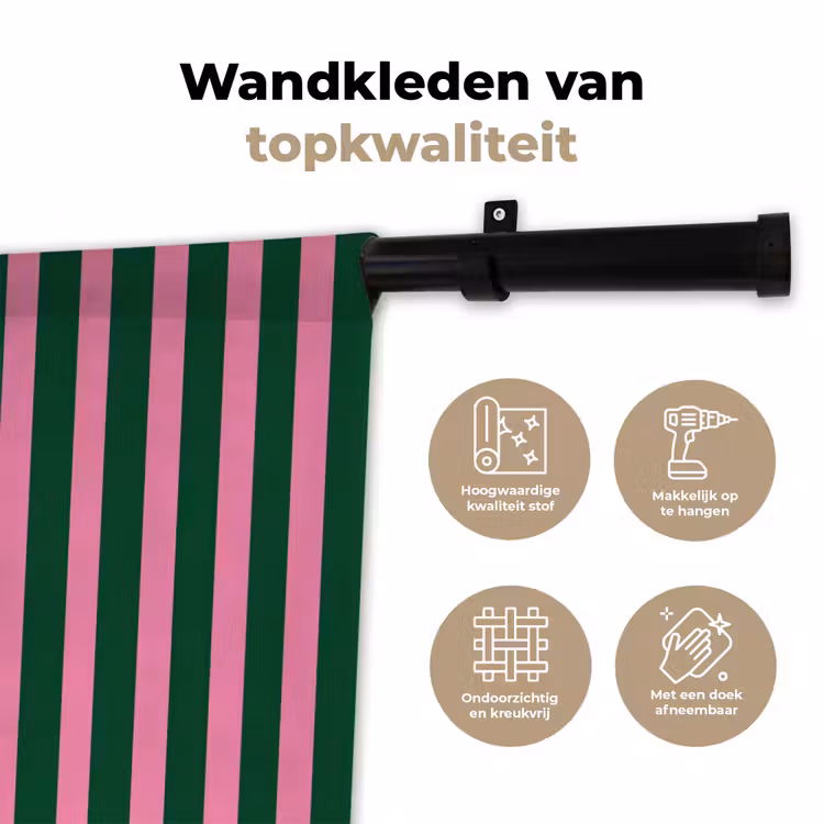 Wandkleed - Verticale strepen - Groen - Roze — 3
