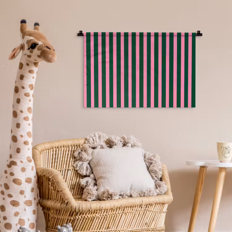 Wandkleed - Verticale strepen - Groen - Roze — 5