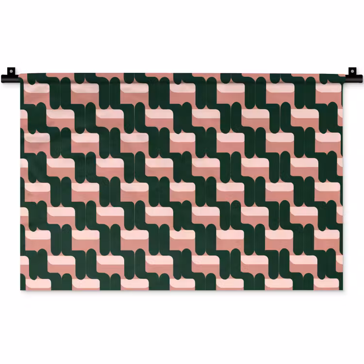 Wandkleed - Vlechtpatroon - Groen - Roze - Geometrisch — 1