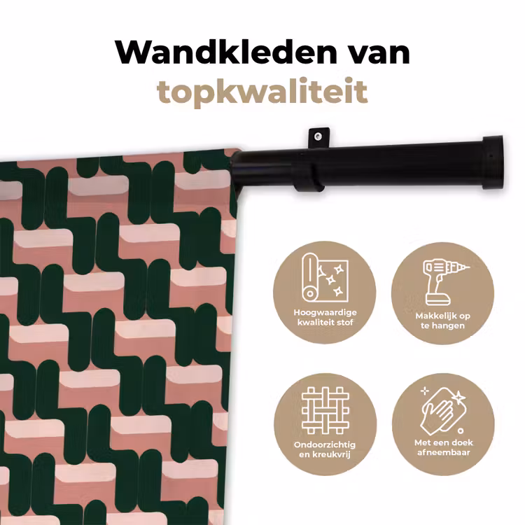 Wandkleed - Vlechtpatroon - Groen - Roze - Geometrisch — 3