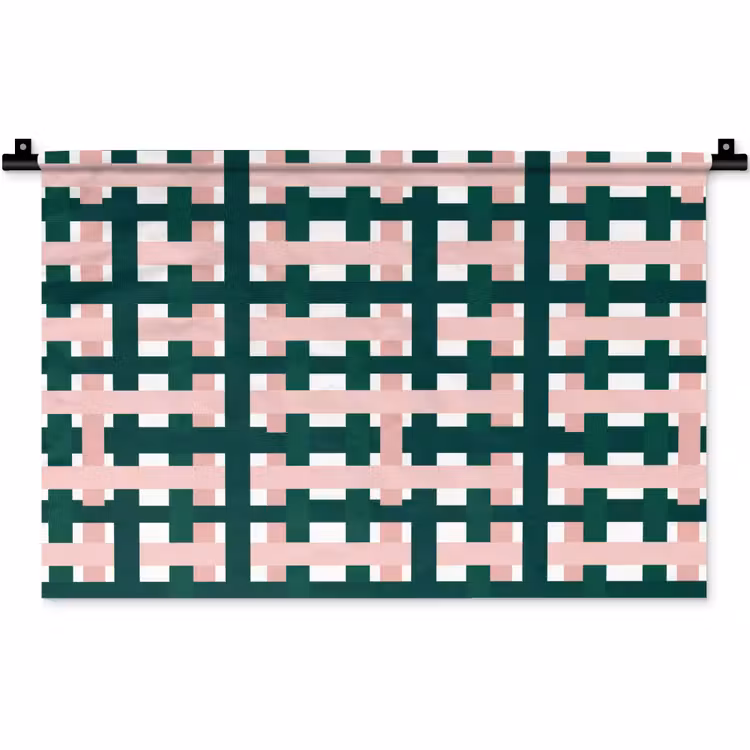 Wandkleed - Vlechtpatroon - Groen - Roze - Grafisch — 1