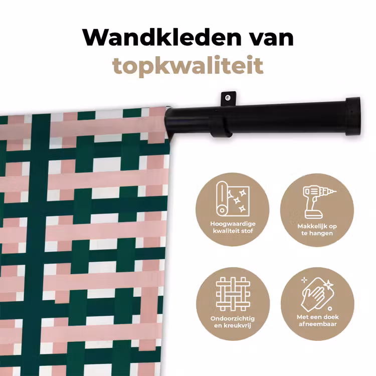 Wandkleed - Vlechtpatroon - Groen - Roze - Grafisch — 3