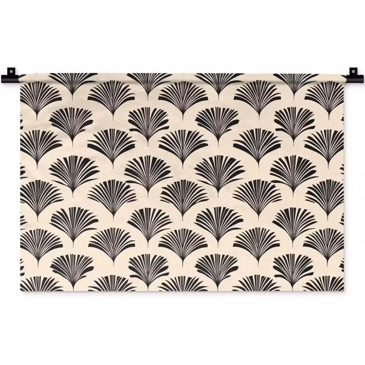 Wandkleed - Waaiers - Botanisch - Zwart - Beige — 1
