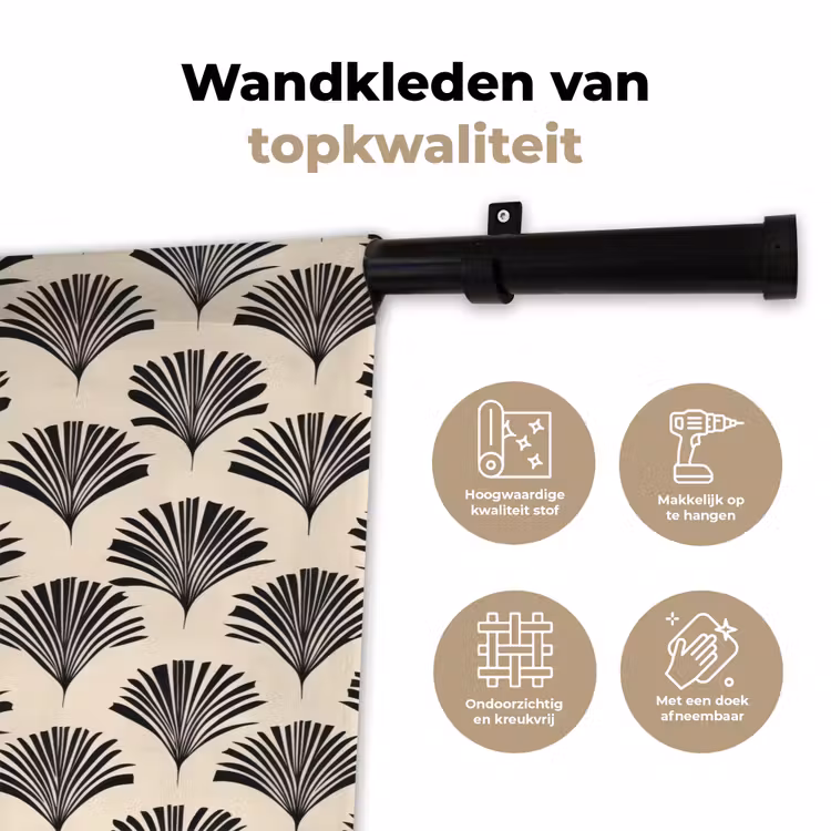 Wandkleed - Waaiers - Botanisch - Zwart - Beige — 3