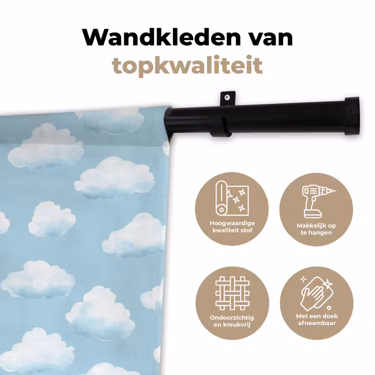 Wandkleed - Wolken - Illustratie - Blauw — 3