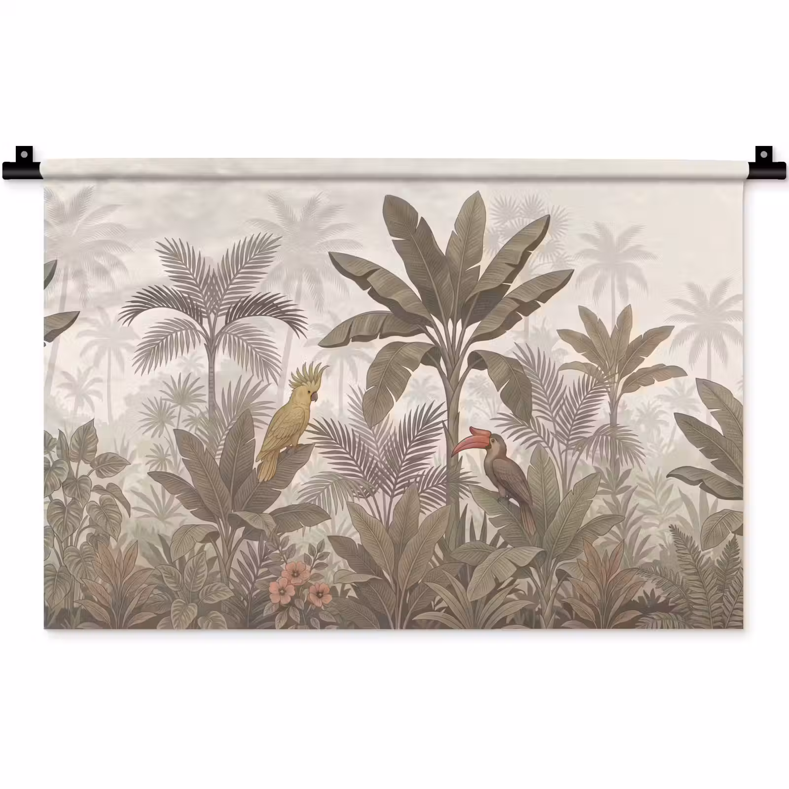 Wandkleed - Vogel - Jungle - Tropisch - Illustratie - Groen — 1