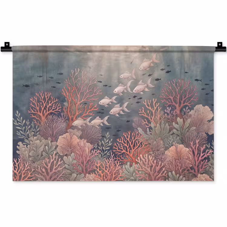 Wandkleed - Vis - Koraal - Onderwater - Illustratie - Vintage — 1