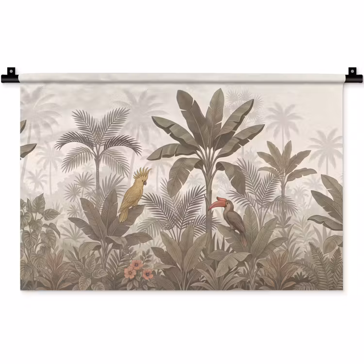 Wandkleed - Vogel - Jungle - Tropisch - Illustratie - Groen — 1