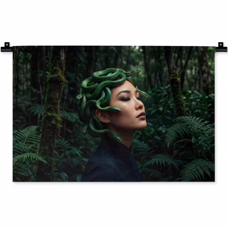 Wandkleed - Vrouw - Slang - Natuur - Mystiek - Groen — 1