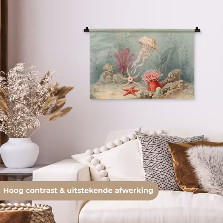 Wandkleed - Zeeleven - Kwal - Onderwater - Illustratie - Beige — 4