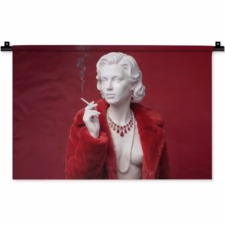 Wandkleed - Vrouw - Bontjas - Mode - Klassiek - Rood — 1