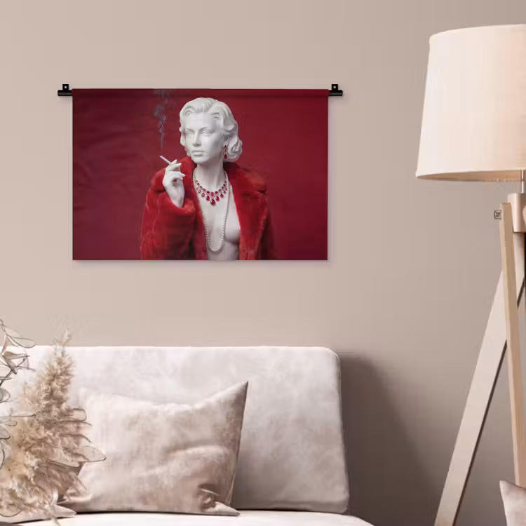Wandkleed - Vrouw - Bontjas - Mode - Klassiek - Rood — 2