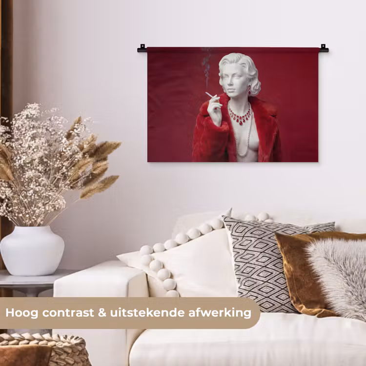 Wandkleed - Vrouw - Bontjas - Mode - Klassiek - Rood — 4