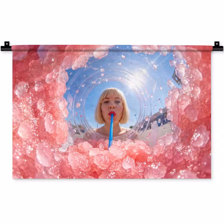 Wandkleed - Vrouw - Drank - Zomer - Roze - Blauw — 1