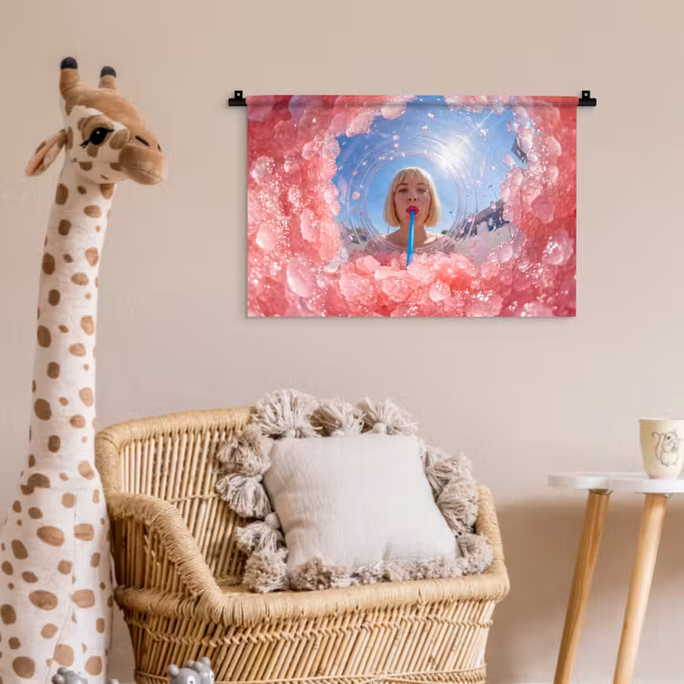 Wandkleed - Vrouw - Drank - Zomer - Roze - Blauw — 5