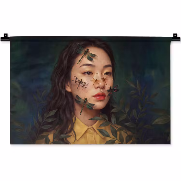 Wandkleed - Vrouw - Insecten - Natuur - Portret - Groen — 1