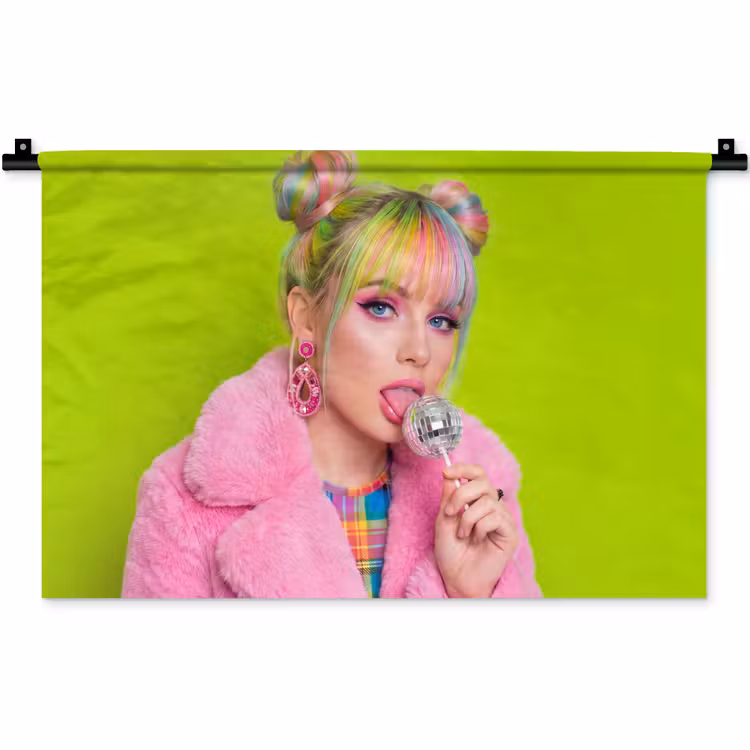 Wandkleed - Vrouw - Kleurrijk haar - Pop art - Modern - Levendig — 1