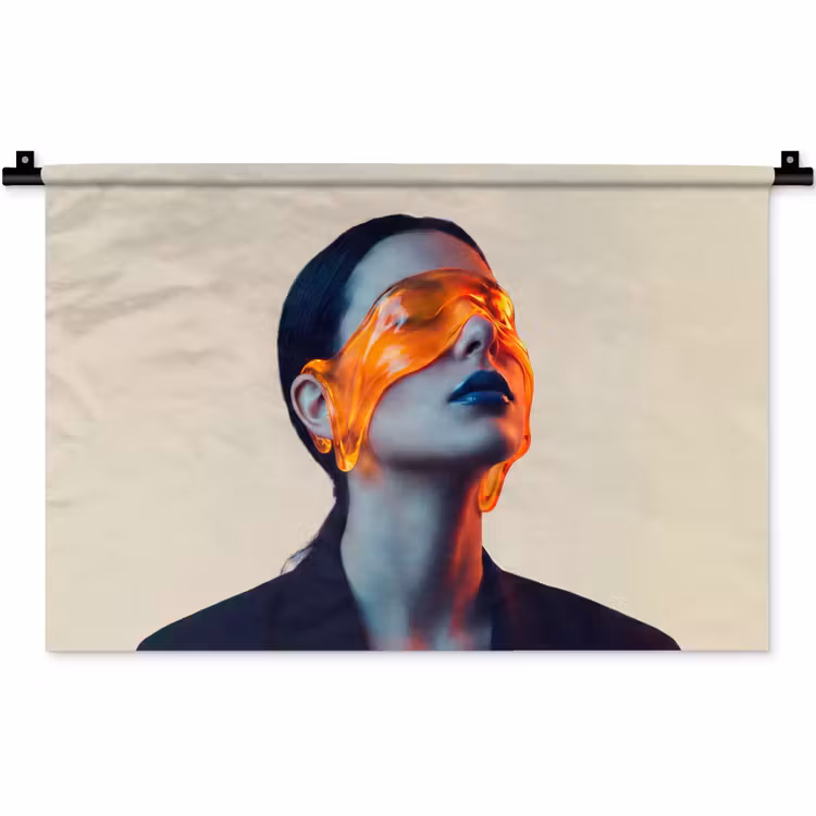 Wandkleed - Vrouw - Oranje - Abstract - Modern - Kleurrijk — 1