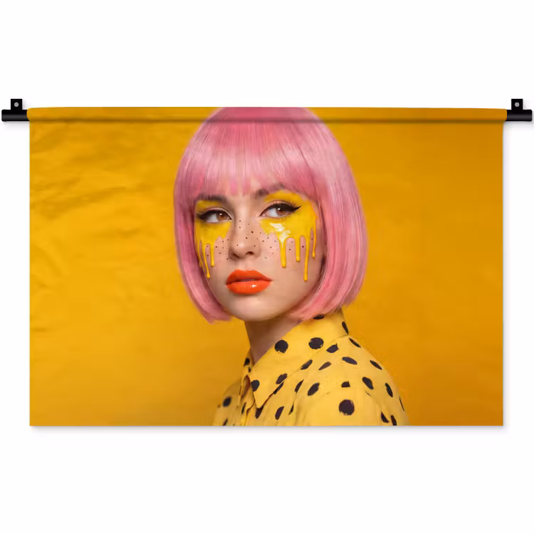 Wandkleed - Vrouw - Portret - Abstract - Kleurrijk - Geel — 1