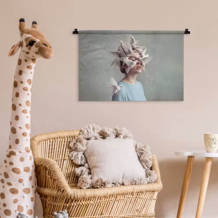 Wandkleed - Vrouw - Vogels - Abstract - Modern - Wit — 5
