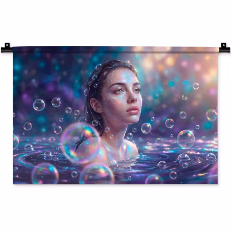 Wandkleed - Vrouw - Water - Portret - Kleurrijk - Modern — 1