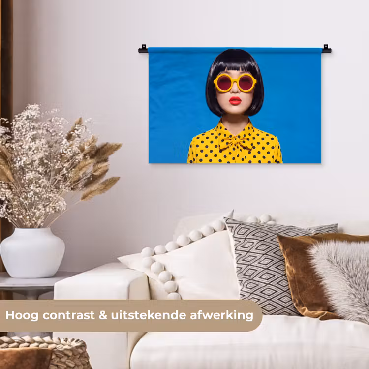Wandkleed - Vrouw - Zonnebril - Pop Art - Portret - Geel — 4