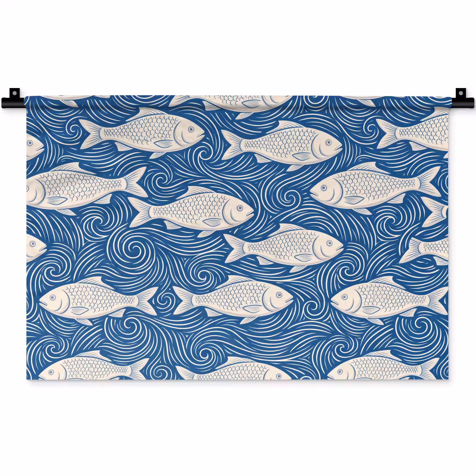 Wandkleed - Vis - Water - Patroon - Grafisch - Blauw — 1