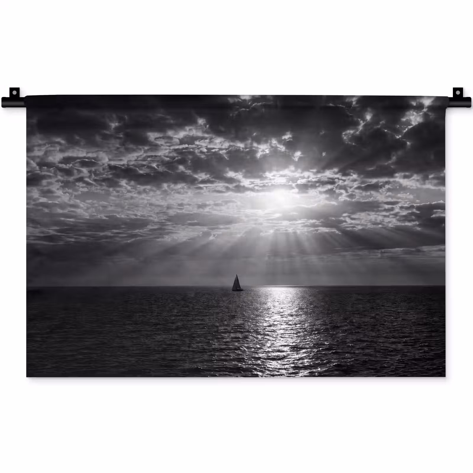 Wandkleed - Water - Boot - Lucht - Natuur - Zwart-wit — 1