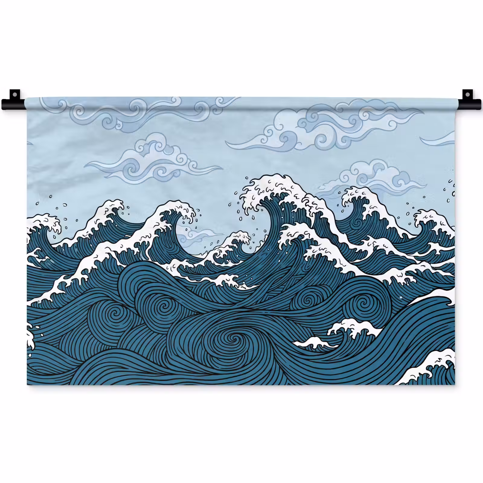Wandkleed - Zee - Golven - Japans - Natuur - Blauw — 1