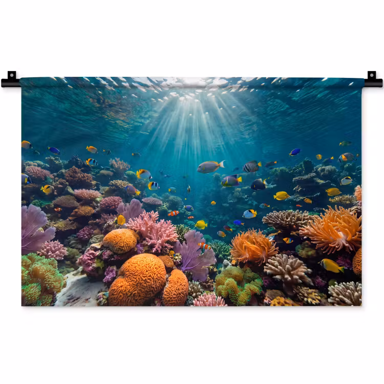 Wandkleed - Vis - Koraal - Oceaan - Natuur - Kleurrijk — 1